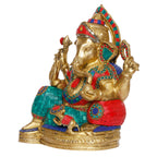 ARTVARKO Brass Mangalkari Ganesha Ganesh Murti Sitting in Blessing Ganpati Metal Statue for Home Office Living Room Entrance Decor Diwali 12 Inches