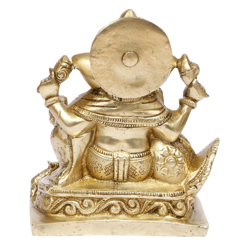 ARTVARKO Brass Lord Ganesha Murti in Resting Blessing Posture Sitting on Singhasana Ganesh Bhagwan Idol Ganpati Metal Statue 5.5 Inch
