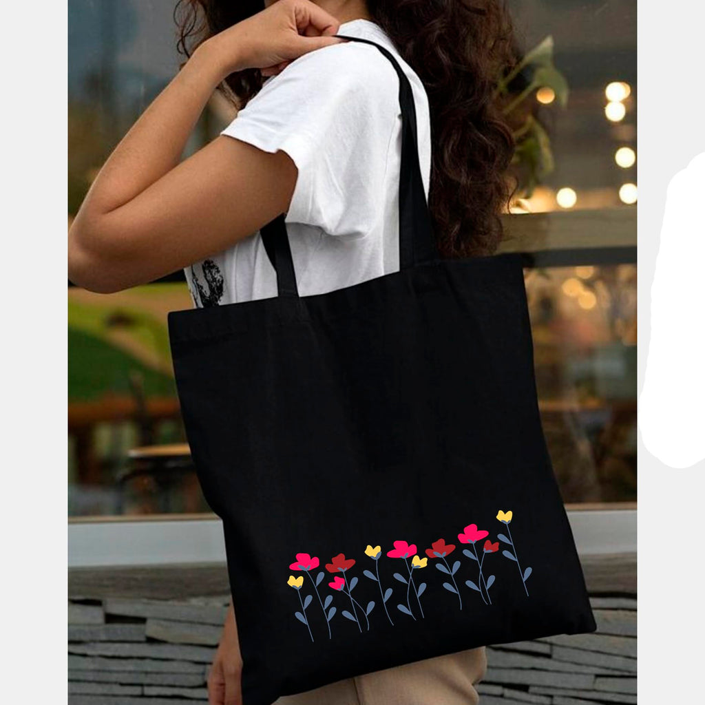 Peach Blossom Reusable Zipper With Pouch Tote Bags, 100% Cotton Shopping/Grocery Bag, Multi-Purpose Bag 5kgs Capacity, 2 Pack (BlkLineFlow_BlackButterfly)