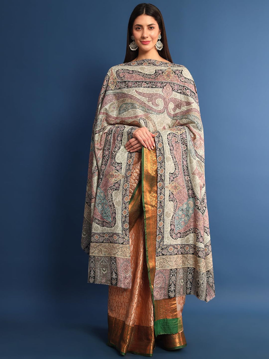 Pashmoda Women Safa Fine Wool Fabric Pashmina Kalamkari Embroidered Shawl, Stole and Wrap, Sustainable and Natural Fabric, Heritage Kashmiri Pashmina(Size 45x90)