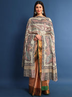 Pashmoda Women Safa Fine Wool Fabric Pashmina Kalamkari Embroidered Shawl, Stole and Wrap, Sustainable and Natural Fabric, Heritage Kashmiri Pashmina(Size 45x90)