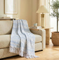 SAJAVAT HOME Hand-Knitted Cotton Sofa Throw | All-Season Throw Blanket for Sofa, Bed, Couch, Chair & Travel | 80×52 Inches (204×132 cm) | Blue Multi with Tassels | Pack of 1 Kafalo