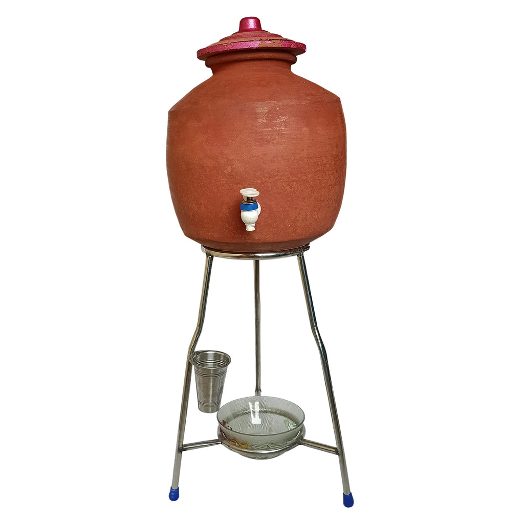 Meena Enterprises GT Water Pot Stand - Copper Matka Holder, Dispenser Stand, Round Countertop Tiered Shelf (Type 2)