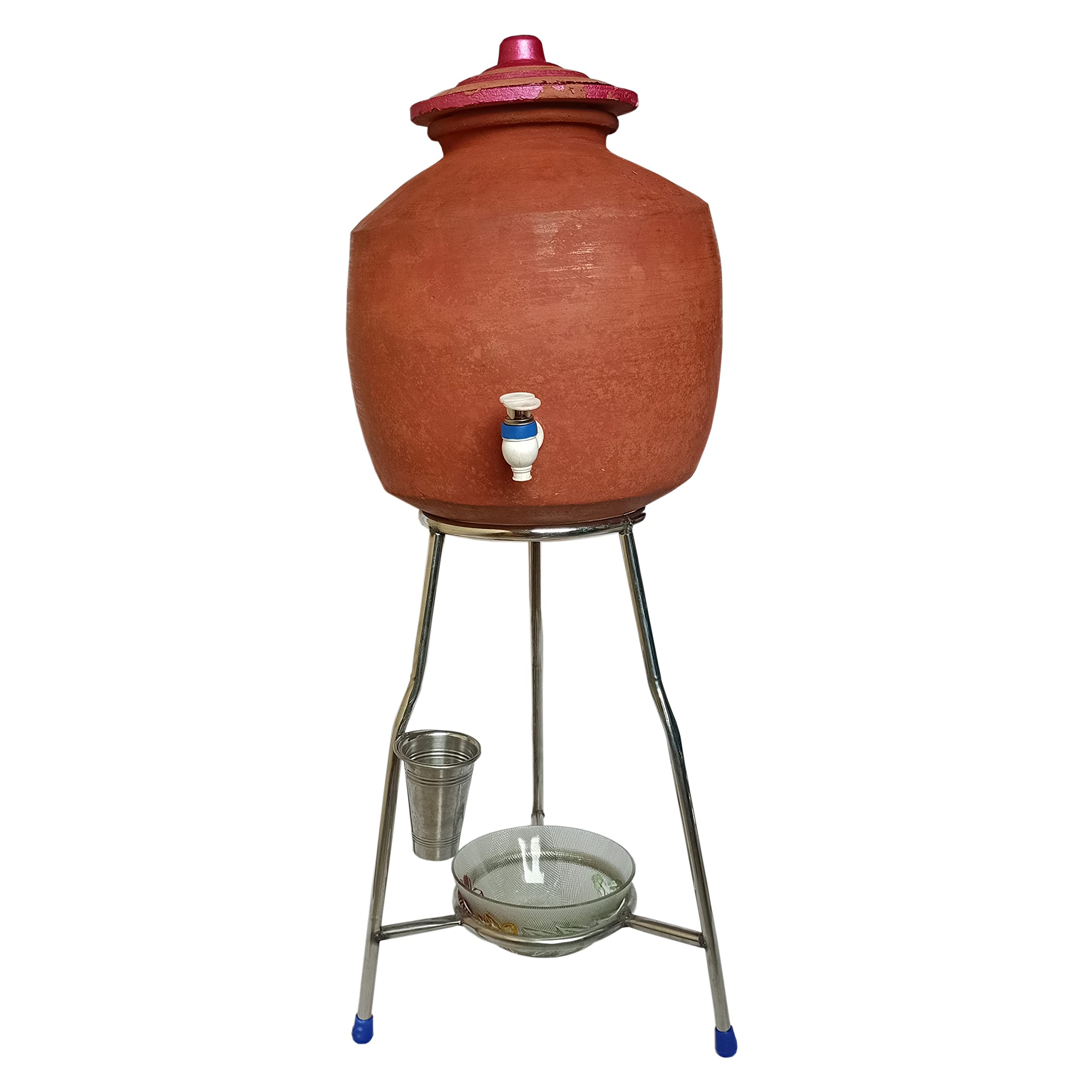 Meena Enterprises GT Water Pot Stand - Copper Matka Holder, Dispenser Stand, Round Countertop Tiered Shelf (Type 2)
