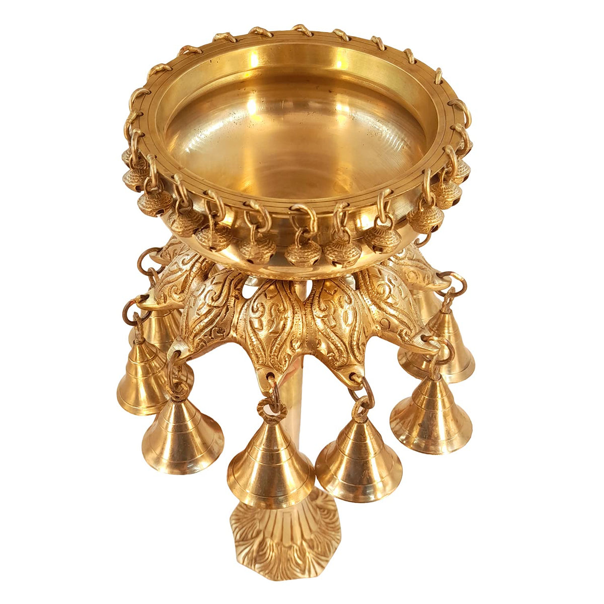 Artvarko Brass Designer Ethnic Carved Decorative Urli Big Beautiful Handcrafted Bowl for Floating Flowers and Tea Light Candles Height: 16 inch