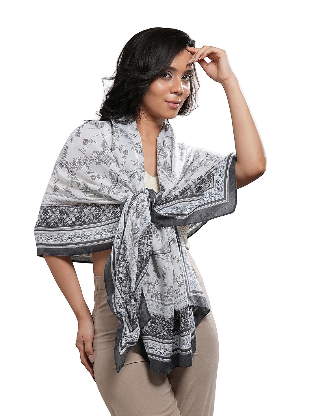 CrossKulture Viscose Scarf for Women | Lightweight & Long | Stole with Stylish Design | Neck, Hair & Head Scarf for Women & Girls | All Season Accessory (Graphical27)