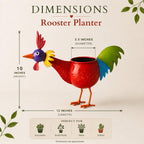 ATRANGI STUDIO Rooster Shape Handpainted Metal Planter | Decorative Bird Shape Pot for Indoor Outdoor Plants | Perfect for Succulent | Home, Balcony, Garden Decor | 10 × 12 × 3.5 inches (Multicolour)