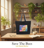 WOTM On The Move Tote | Premium Printed Cotton Canvas Tote Bag with Zipper & Inside Pocket, Stylish Everyday Travel Bag for Work, College, Office, Travel, Shopping (Save the bees)