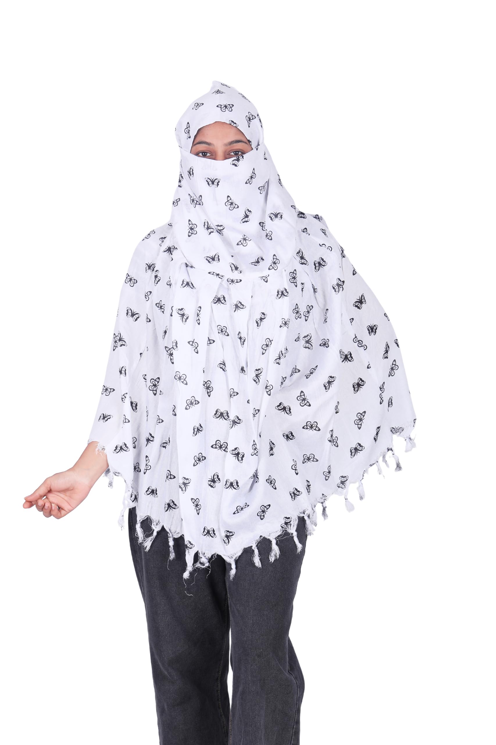 CLOTHNEST Women’s Rayon Scarf Cum Mask – Full Face & Neck UV Sun Protection for Drivers and Outdoor Use (BLACK BUTTERFLY)