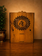 EXPRO Wooden Pooja Mandir with OMWITHJAALI Cut Decorative with Door Engineered Wood Home Temple