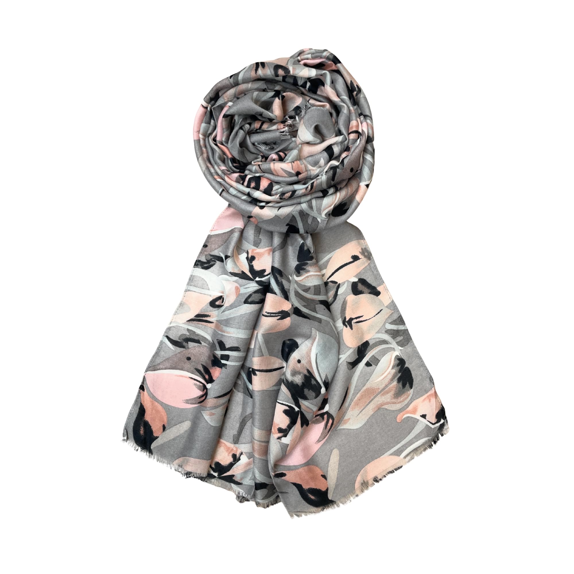 FAHABO Scarf for Women Stylish Print Viscose Cotton | Hijab Scarf | Stole | Soft, Lightweight, and Latest Scarves | 71 x 33 Inches (Blossom Grey)