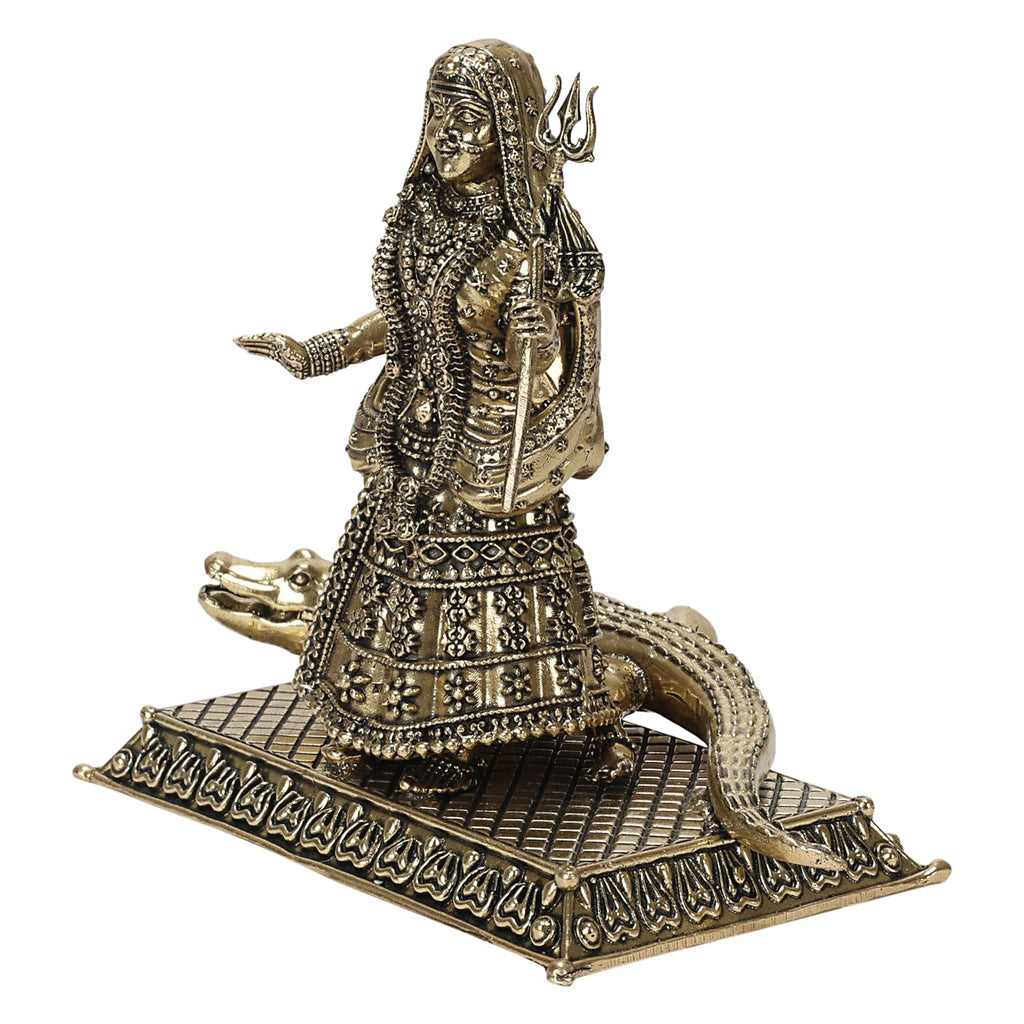ARTVARKO Brass Goddess Khodiyar Crocodile Maa Statue for Home Decor Puja Mandir Temple 5 Inch