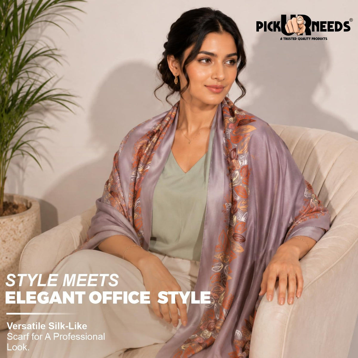 Pick Ur Needs Premium Satin Silk Feel Rectangle Scarf for Womens & Girls Floral Printed Long Fashion Stall Soft Lightweight Neck, Head & Shoulder Wrap