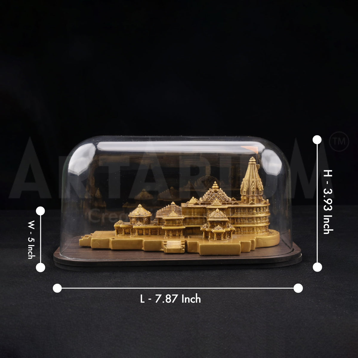 Artarium Ram Mandir Ayodhya Model with Acrylic Glass Cover & Wooden Base (7.25 Inch), Ram Lalla Temple Replica Decorative Showpiece for Home Decor, Pooja Room, Office & Gift