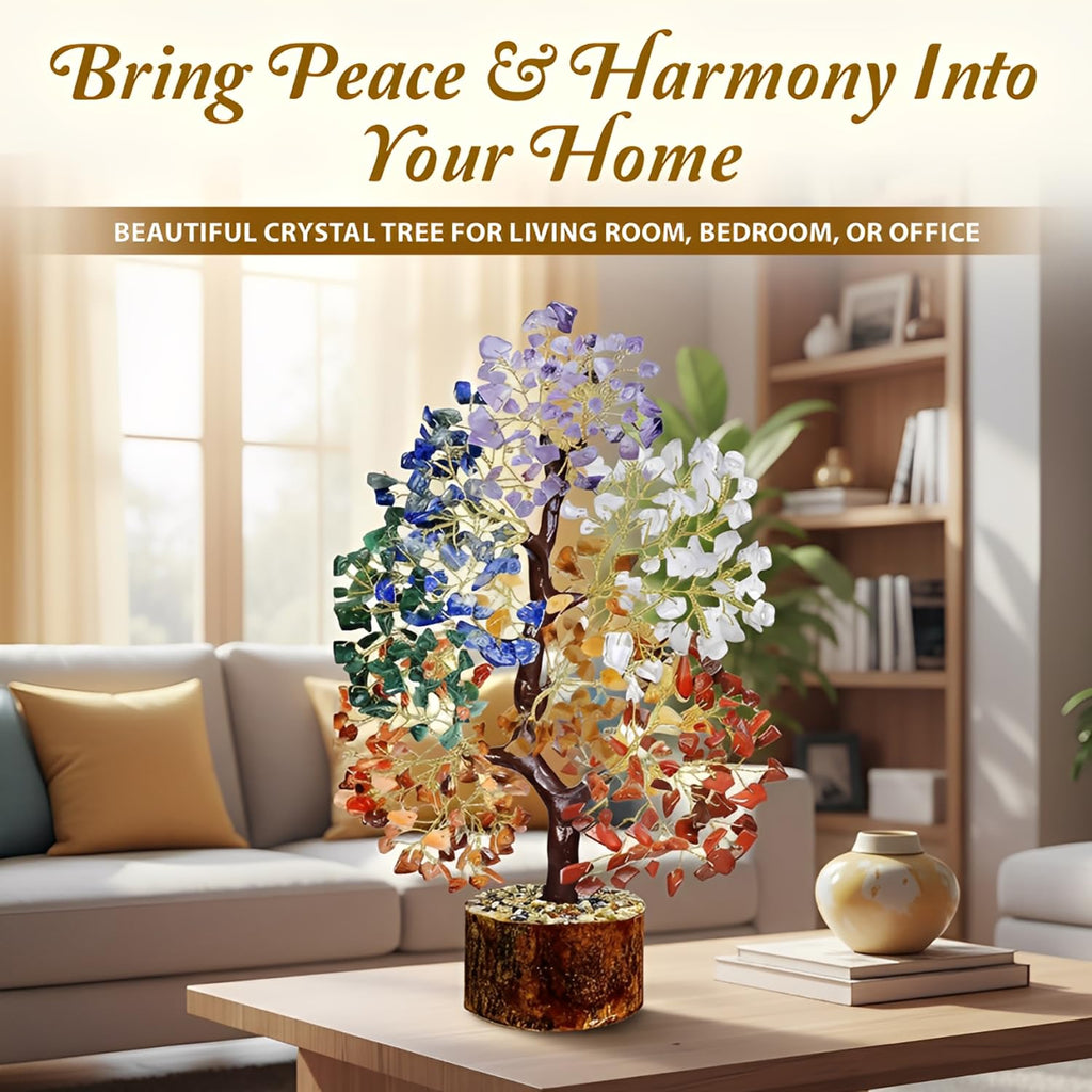 JD FRESH 1000 Beads Crystal Tree/7 Chakra Crystal Tree/Showpiece Good Luck and Positive Energy/Showpiece for Living Room/Natural Healing Gemstones Money Tree/Lucky Tree for Good Luck (Multicolor)