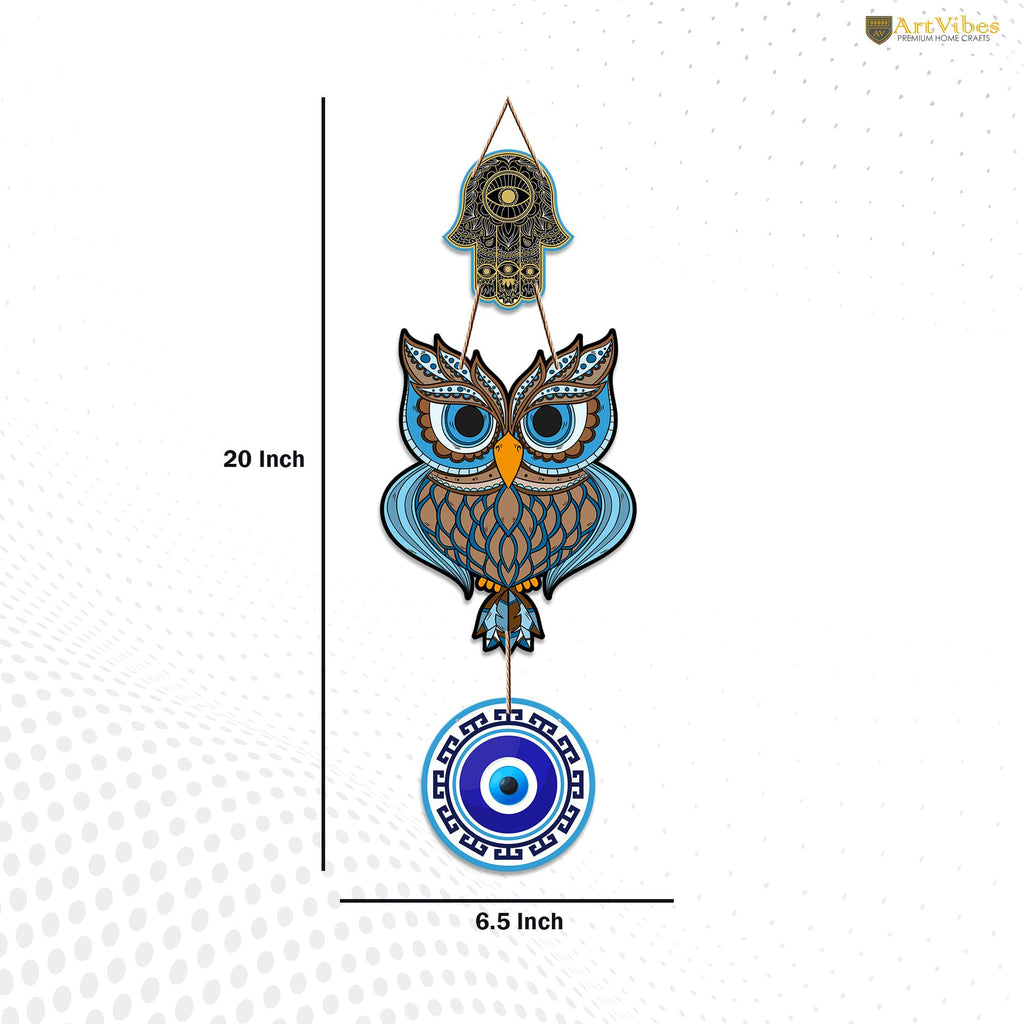 Artvibes Owl Shape Luck Prosperity MDF Wood Wall Hanger Ornaments For Vastu For Home Decoration | Livingroom | Spiritual Decor Item | Wall Illustrations | Ethnic Wall Decor | Wall Art Print (WH_8511N)