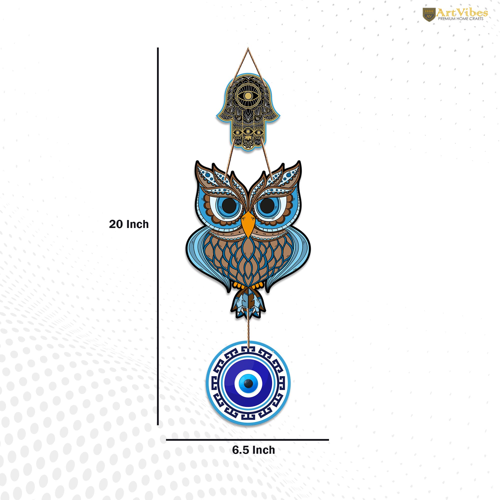 Artvibes Owl Shape Luck Prosperity MDF Wood Wall Hanger Ornaments For Vastu For Home Decoration | Livingroom | Spiritual Decor Item | Wall Illustrations | Ethnic Wall Decor | Wall Art Print (WH_8511N)