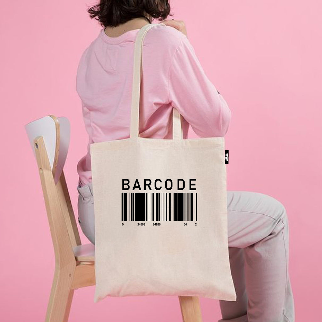 VVWV Barcode Printed Reusable Tote Bags | 100% Organic Cotton Shopping/Grocery Bag | Multi-Purpose Bag | Sturdy Canvas Bag with 15kgs Capacity (13 x 15.7 Inch)