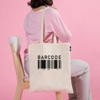 VVWV Barcode Printed Reusable Tote Bags | 100% Organic Cotton Shopping/Grocery Bag | Multi-Purpose Bag | Sturdy Canvas Bag with 15kgs Capacity (13 x 15.7 Inch)