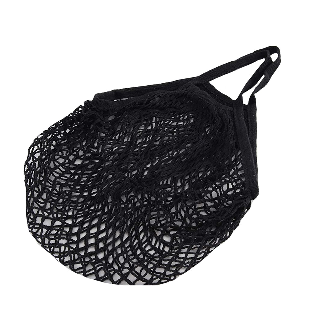 MSK Looms Eco Friendly Light Weight Cotton Net String Bag with Short Handle, Reusable Produce Bag for Fruits and Vegetable - Black