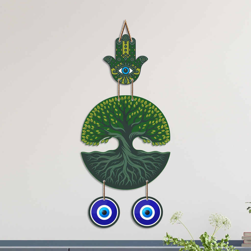 Artvibes Green Tree of Life Evil Eye Wall Decor for Main Door Entrance | Nazar Suraksha Hanging for Home Living Room Office | Vastu Feng Shui Positive Energy Decorative Gift Item (WH_85124N)