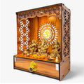 Heartily® Shree Wooden Home Temple Stand with Storage Door Pooja Mandir for Home & Office with LED Spotlight & Magnetic Lock | 2 Feet Height