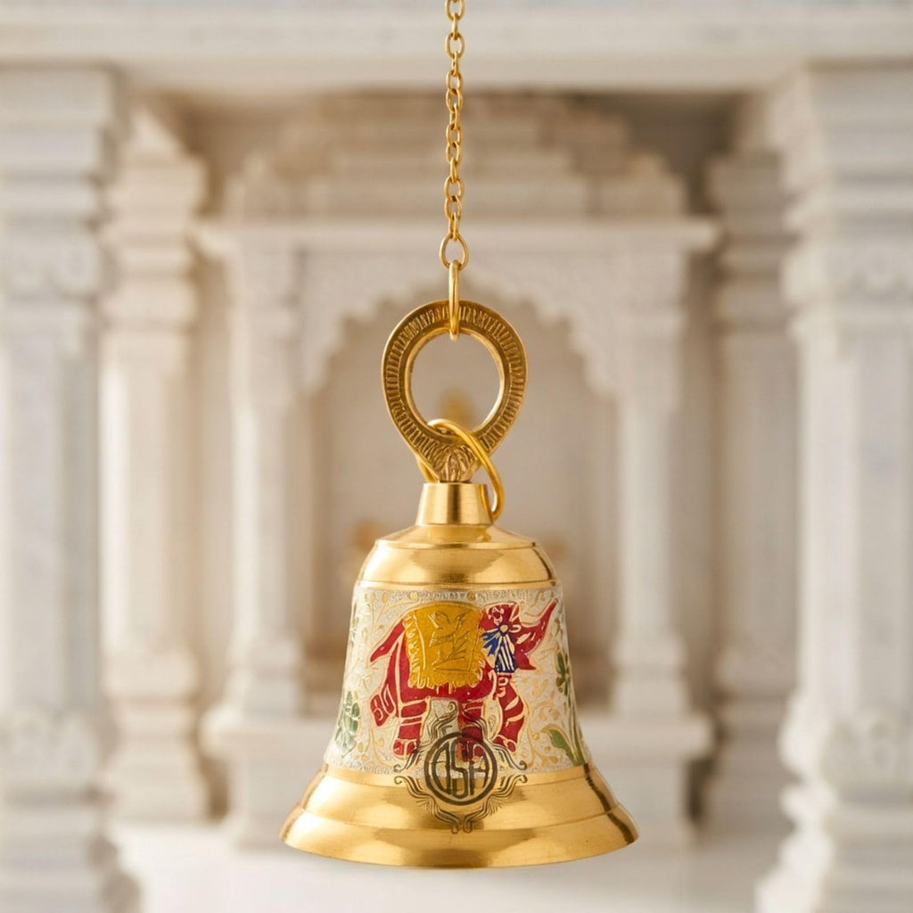 DSH Brass Hanging Bells for Puja Room Decoration Items Hanging Bell for Mandir Temple Decor Ghanti for Mandir. (White, H-4.5 Inch)