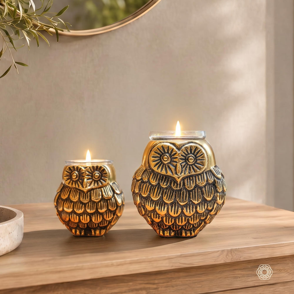 BEHOMA Metal Owls Votive Holder Mother and Child Set
