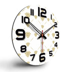 VIBECRAFTS Golden Floral Pattern Wooden Wall Clock for Home Decor, Office, Living Room, Bedroom, Cafe's, Gifts (WWCVC1Pcs_15054)