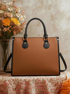 LIKE STYLE Women’s PU Tote Bag with Mandala Design | Laptop Compartment Shoulder & Crossbody Handbag | Office Work & Daily Use Large Tote (Tan)