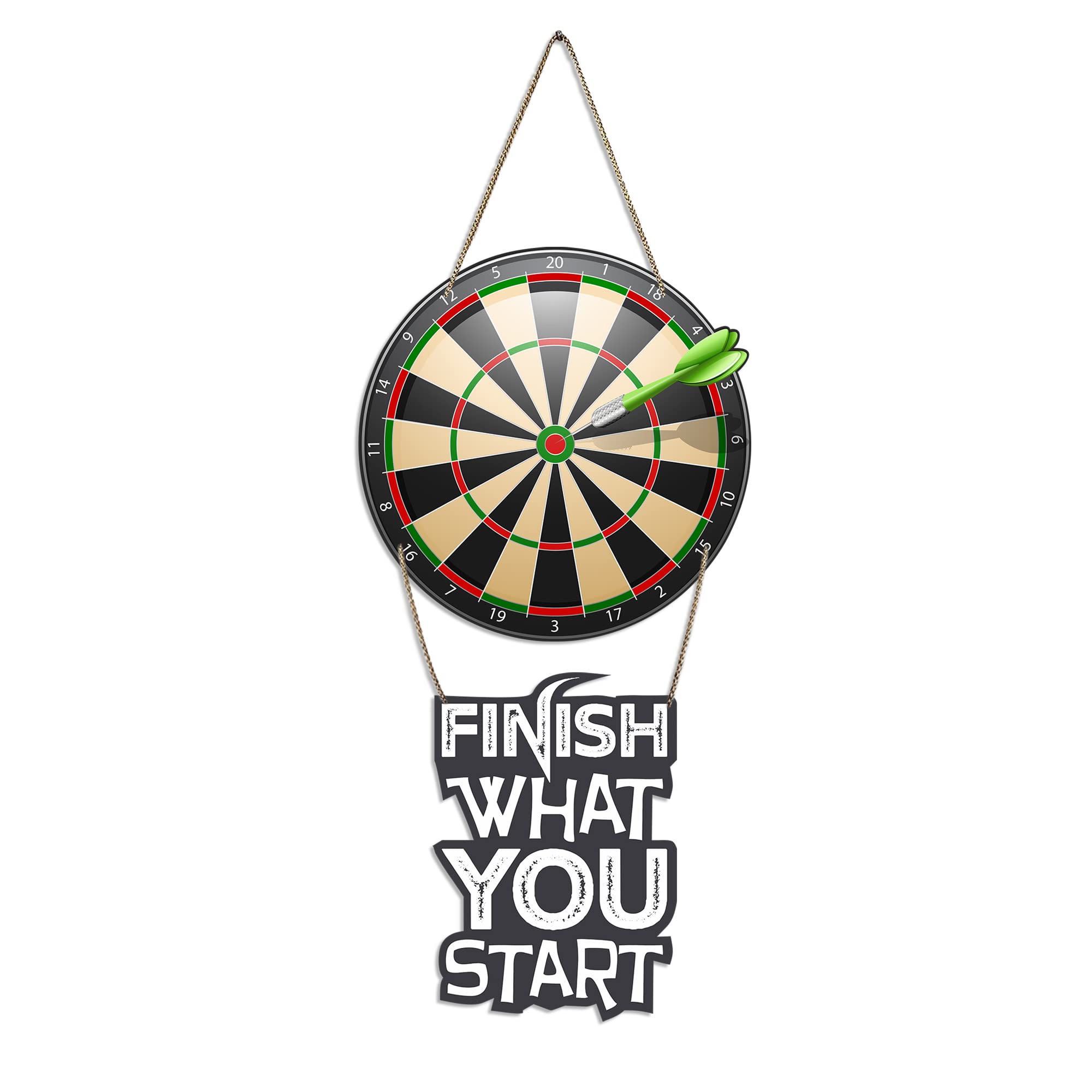 Artvibes Finish What You Start Dart Wooden Wall Hanger | Quotes Decor Item | Motivational Wall Decor | Wall Poster | Art Piece | Graphic Art | Gift Items | Office Wall Decoration Items (WH_5703N)