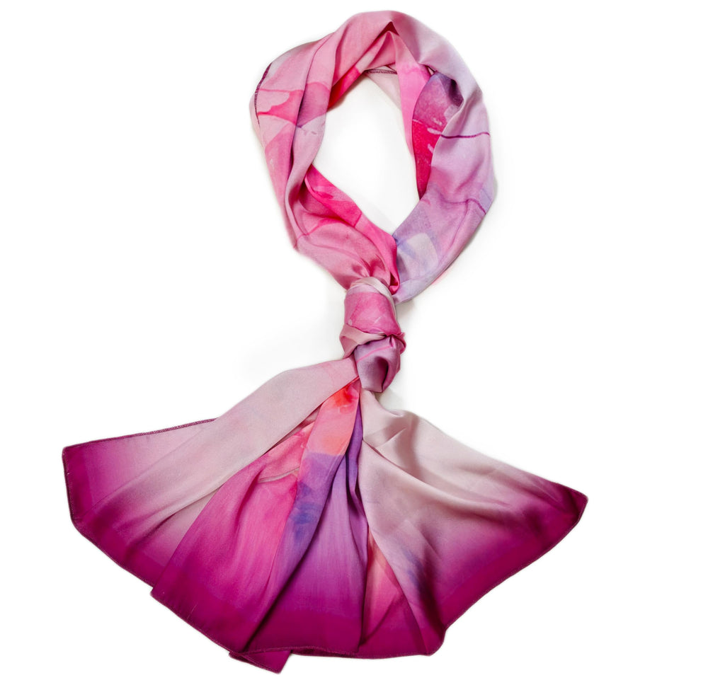 ONE ECHELON Satin Silk Women's Lightweight Long Scarf (Blooming Roses)