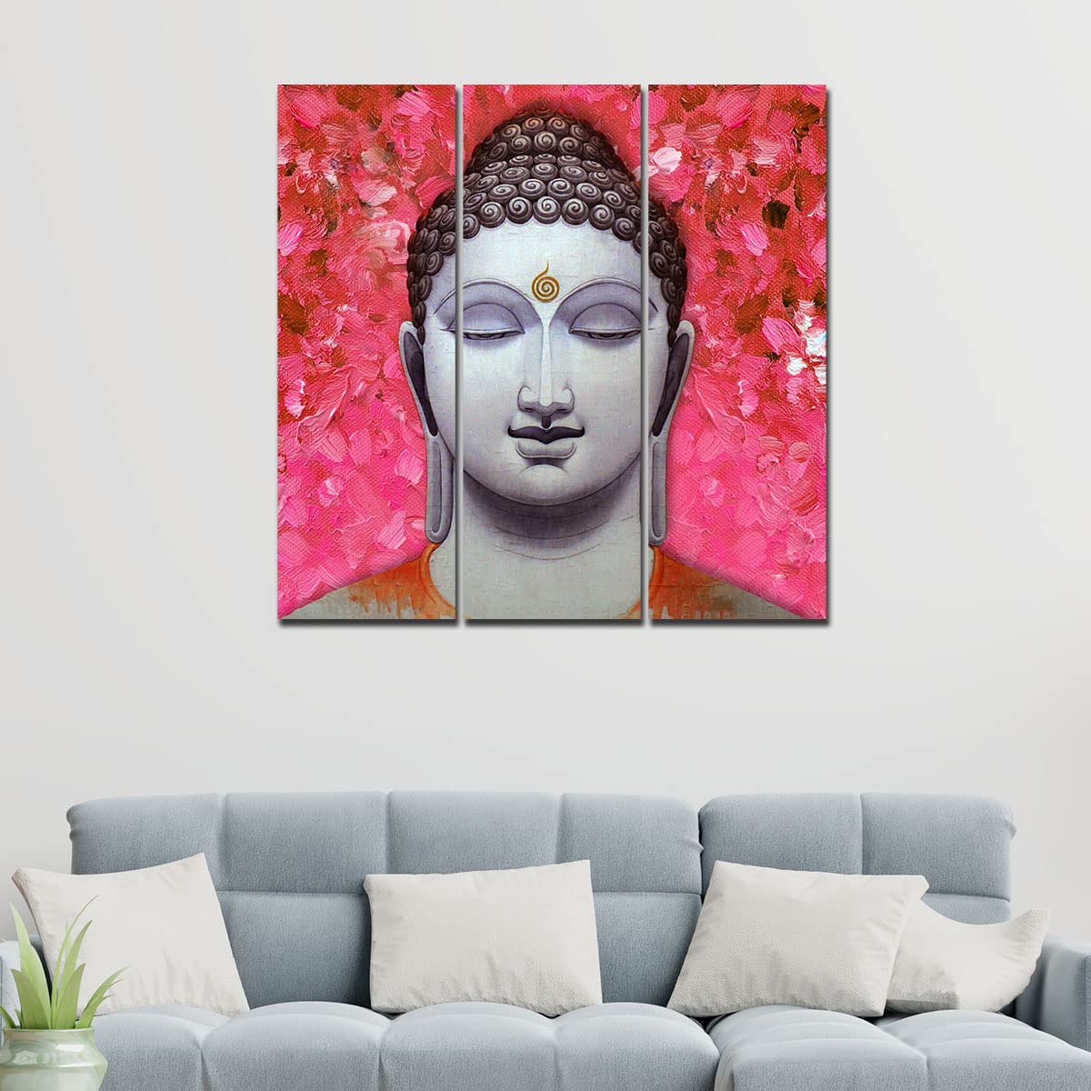 VIBECRAFTS 3 Pieces Spiritual Gautam Buddha Canvas Wall Painting Fitted With Wooden Frame For Home | Office | Living Room | Gifts (PTVC3Pcs1_9591)