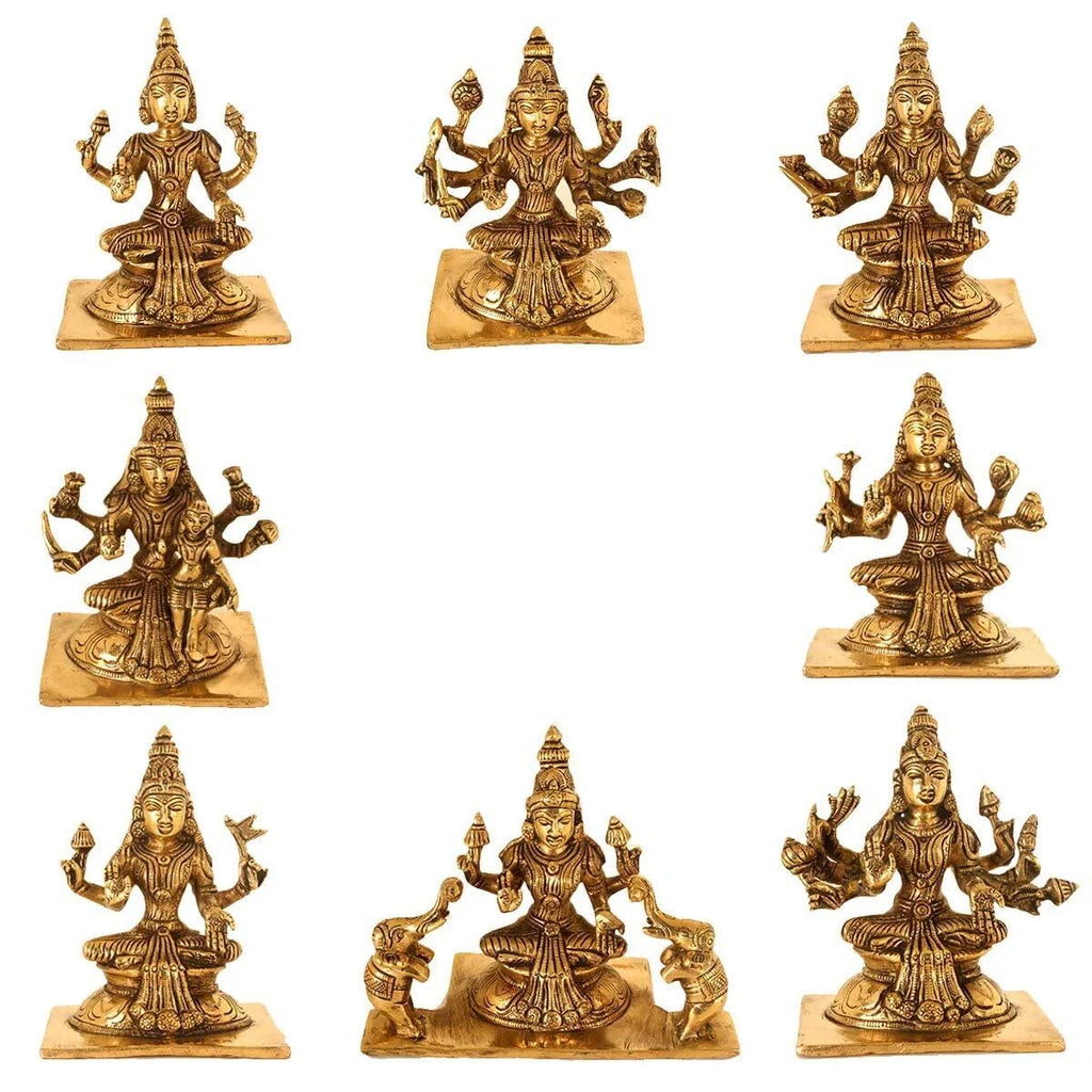 ARTVARKO Brass Ashtalakshmi Statue Ashta Lakshmi Set of 8 Asthalakshmi for Diwali Puja Mandir Temple Vastu Home Office Puja Decor Gift 3.5 Inches