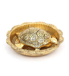 Prince Home Decor & Gifts Metal Feng Shui Tortoise On Plate Showpiece Golden Finish