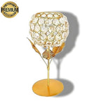 Larko India Gold Plated Crystal Candle Holder Tea Light Stand Votive | Decorative Tealight Holders for Home Office Living Room Indoor Garden Dining Centerpiece Decoration (Pack of 2)