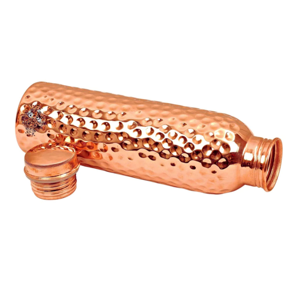 INDIAN ART VILLA Copper Hammered Design Water Bottle - 600 ML, Ayurvedic Health Benefits, Ideal for Home, Office, Gym, Travel, and Gifting, Pack of 1
