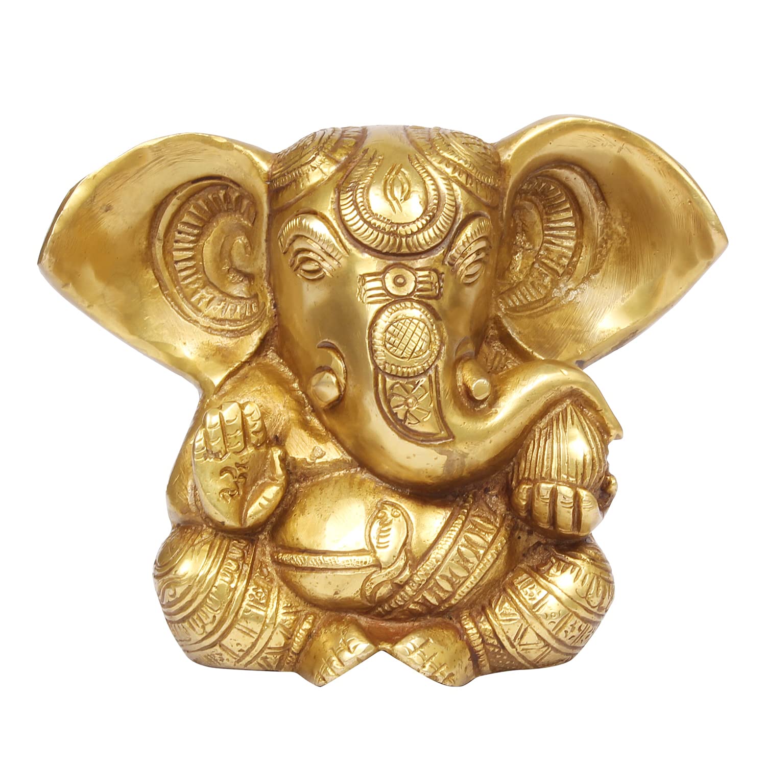 ARTVARKO Brass Lord Ganesha Ganpati Religious Statue Idol Big Ear Appu Ganesh Murti Home Decor for Puja Size(LxBxH 6x3x4.5 Inches, 1.5 Kg)