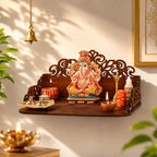 Gift Kya De Wooden Pooja Mandir for Home Wall | Small Temple for Office & Room | Indian Wooden Temple for Table or Shelf | Compact DIY Mandir | 12x9x6 Inch | Classic Design