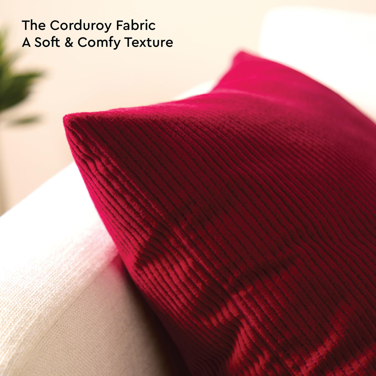 Encasa XO Corduroy Cushion Covers, No Inserts, Set of 2, Red
