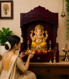 Wooden Pooja Mandir with Drawer, Shri Ganeshay Namah Carved Size 18x12
