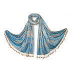STOLE STUDIO Embellished Leaf Luxurious Viscose Stole Scarf (Beige/Firozi)