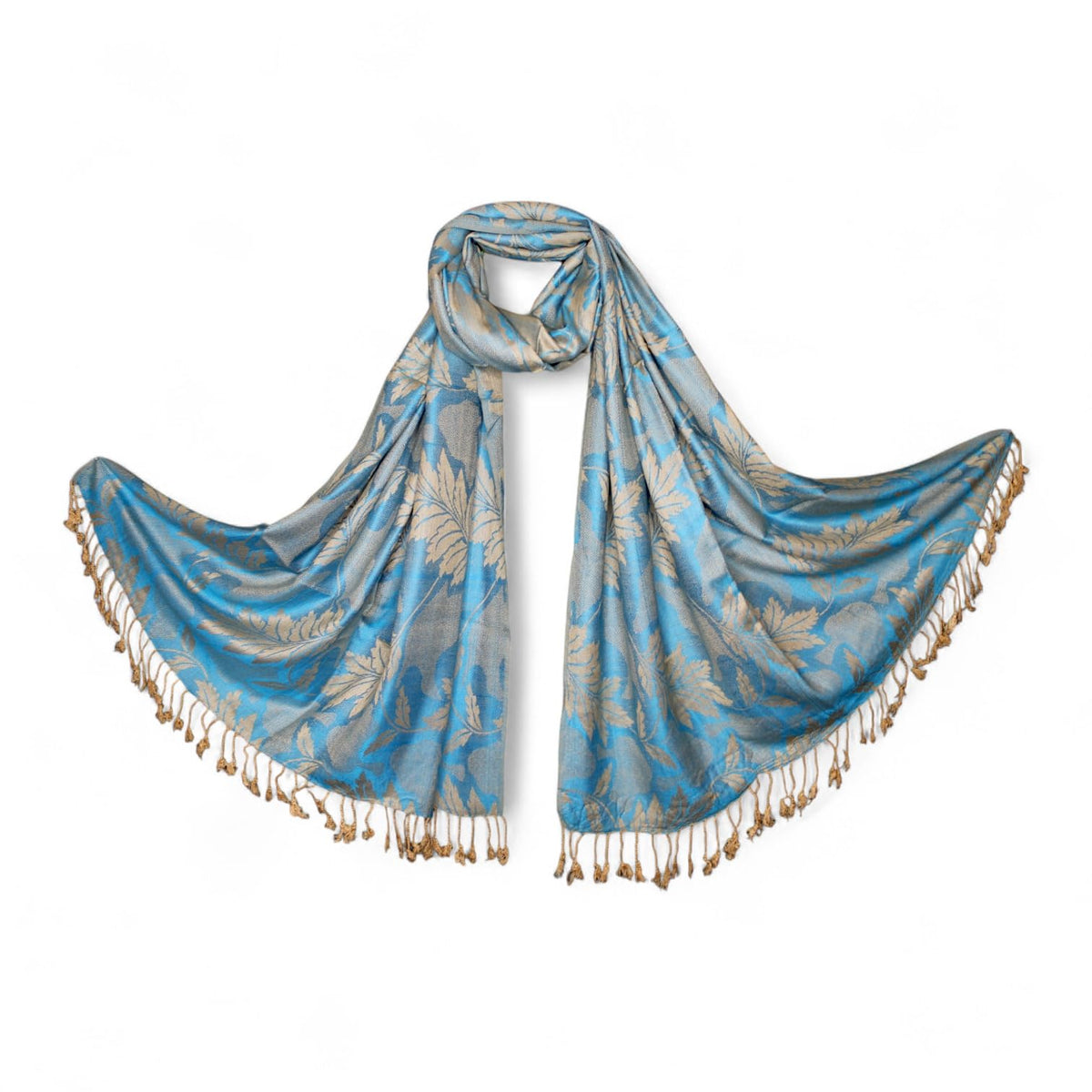 STOLE STUDIO Embellished Leaf Luxurious Viscose Stole Scarf (Beige/Firozi)