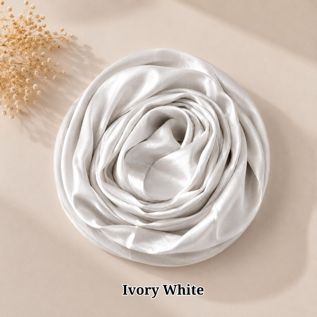 Leaf & FEATHER™ Muna Satin Hijab Scarf for Women | 200 x 70 cm | Silky Smooth & Lightweight | Daily and occational wear (White)