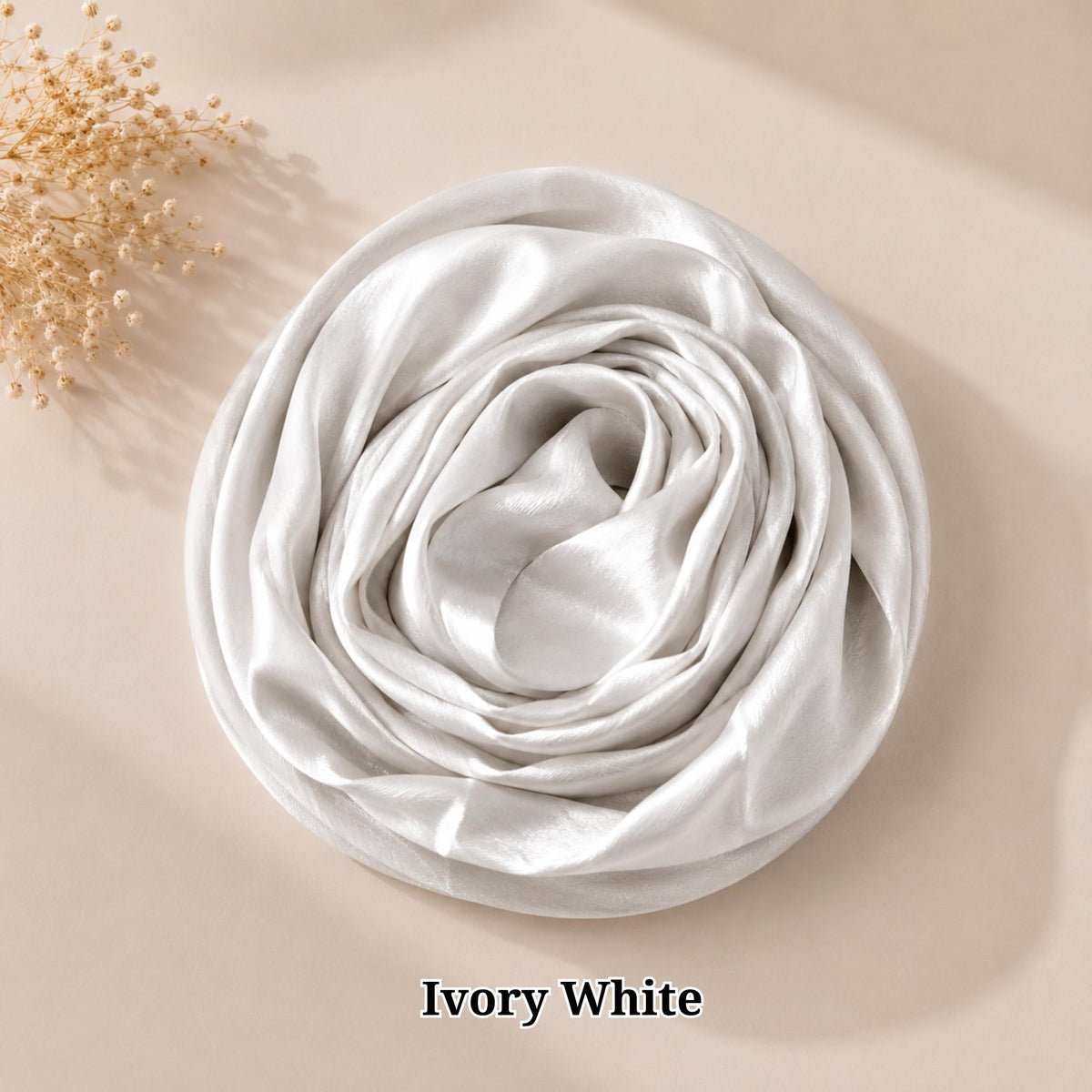 Leaf & FEATHER™ Muna Satin Hijab Scarf for Women | 200 x 70 cm | Silky Smooth & Lightweight | Daily and occational wear (White)