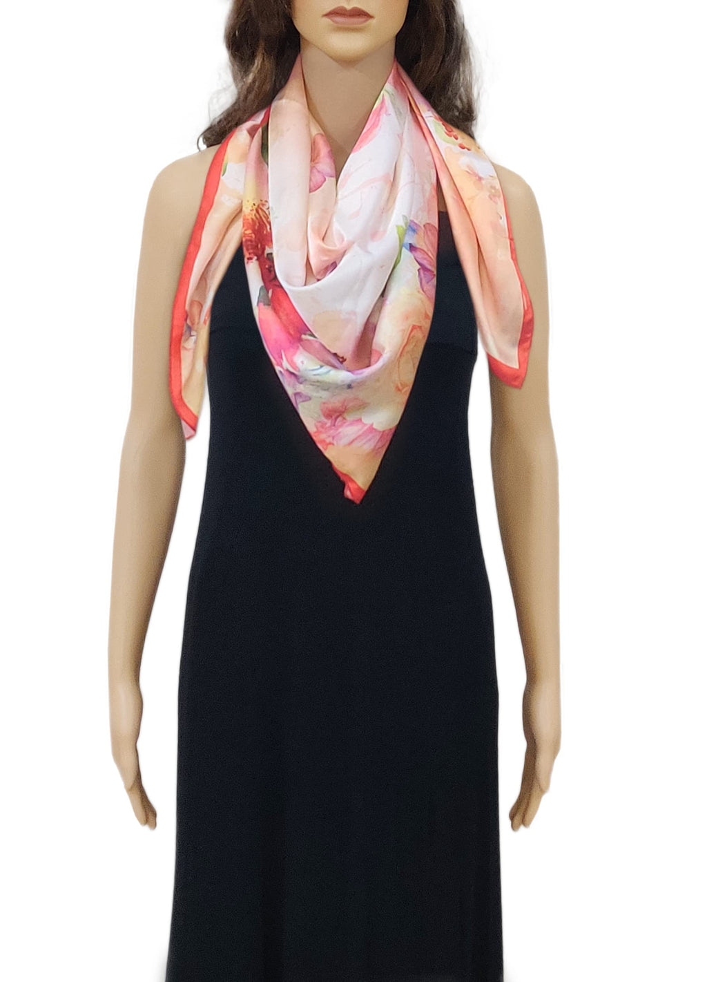ONE ECHELON Satin Silk Scarf for Women Lightweight Fashion Scarves, Wrap in Floral Pattern for Spring Fall Summer (Yellow and Red), Female