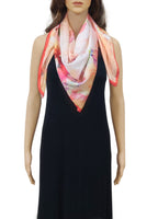 ONE ECHELON Satin Silk Scarf for Women Lightweight Fashion Scarves, Wrap in Floral Pattern for Spring Fall Summer (Yellow and Red), Female
