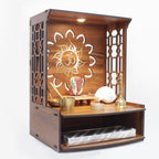 Heartily® Mangal Beautiful Wooden Pooja Stand for Home, Temple, Office, Wall Mounted Puja Mandir with LED Spot Light, Size (H- 15.5, L- 11.5, W-11 Inch)