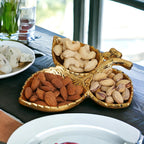 KridayKraft Hand Crafted Metal 3 Part Leaf Shape Tray Perfect for Home Centre Table Serving Dry Fruits (Golden, Pack of 1)
