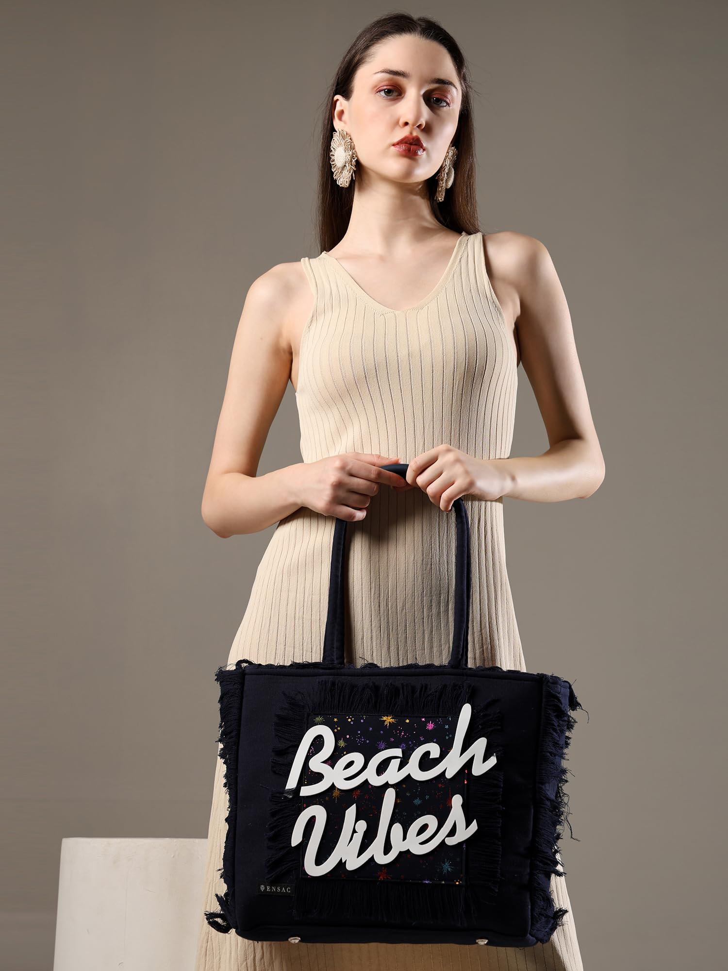 ENSAC Premium Cotton Tote Bag for Women, Stylish Handbag for women with Zip Closure | Fit for Office Bag, College, Travel Use | Handcrafted in India